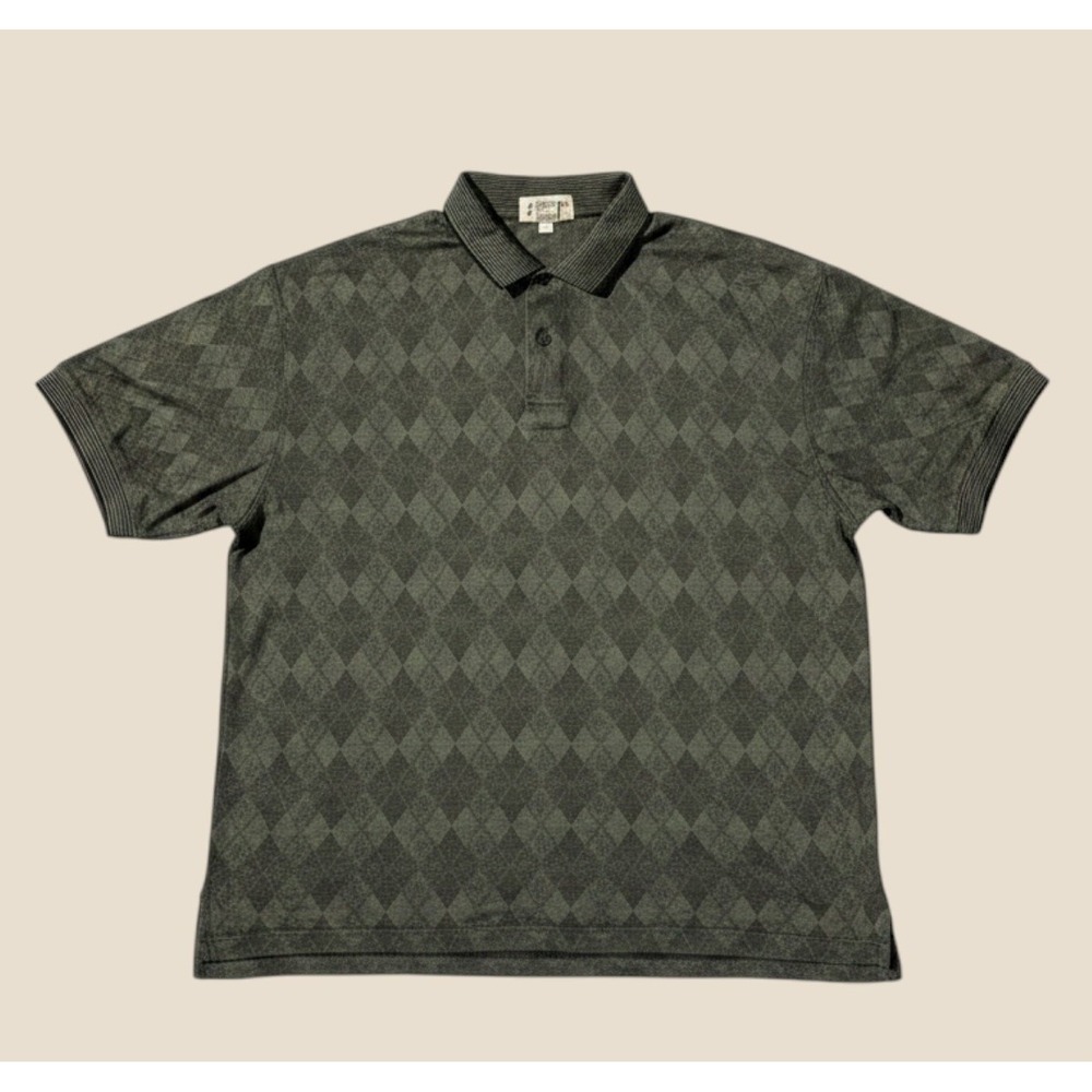 Pringle of Scotland Mens XL Polo Shirt Green Diamond Argyle Mercerized Cotton - Picture 1 of 11
